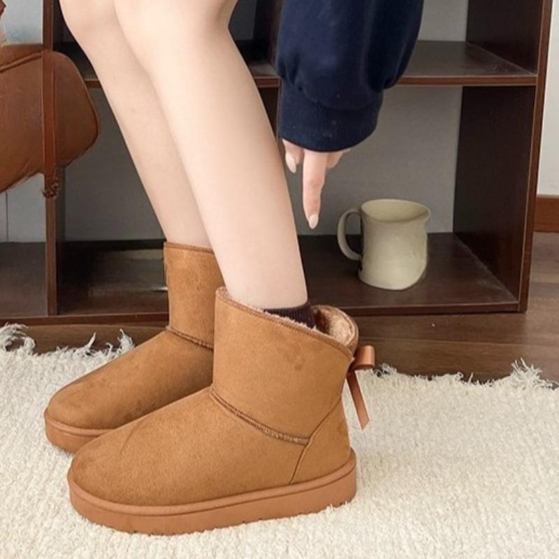 Fashion Fur All-in-one Snow Boots Women's New Short-tube Winter Velvet and Thickened Bow-knot Cold-proof and Warm-keeping Cotton Shoes