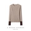 12-Gauge Cashmere Ribbed Slim-Fit Round Neck Base Layer with Contrasting Cuffs