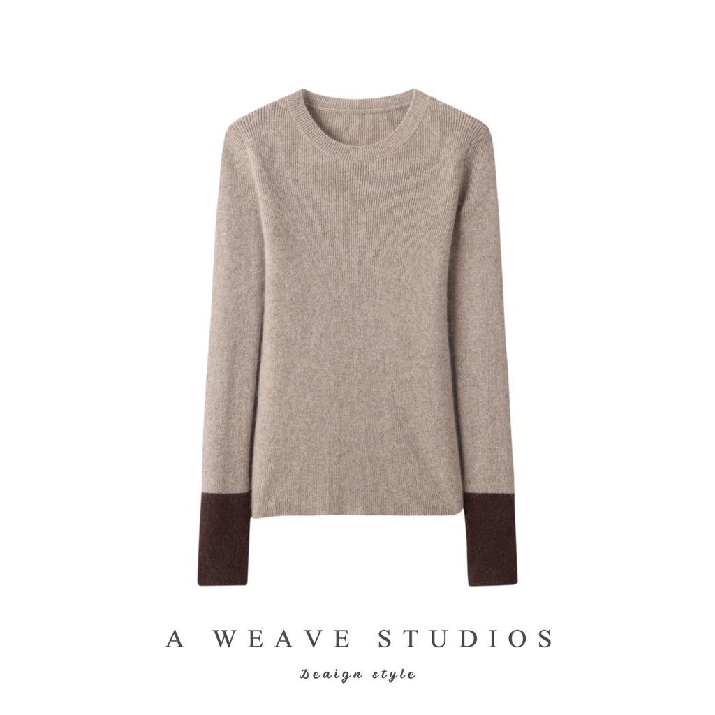 12-Gauge Cashmere Ribbed Slim-Fit Round Neck Base Layer with Contrasting Cuffs