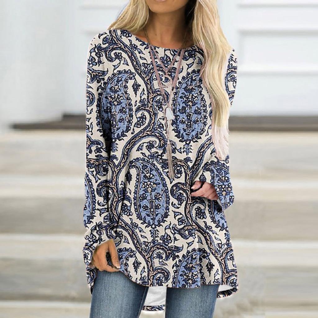 Paisley Pattern T-Shirts Boho 3D Print Women Fashion Streetwear Long Sleeve T Shirt Oversized Tunic Tees Tops Female Clothing