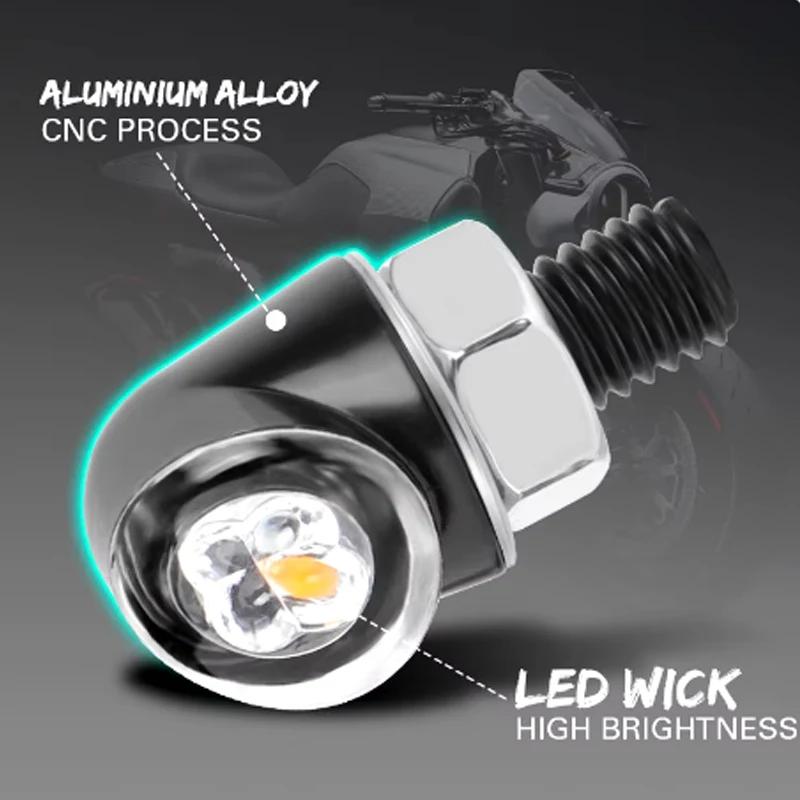 8mm Aluminium Motorcycle Mini LED Turn Signal Lights Lamp Flasher Indicator DRL Brake Stop Lights for Cafe Racer Bobber Chopper
