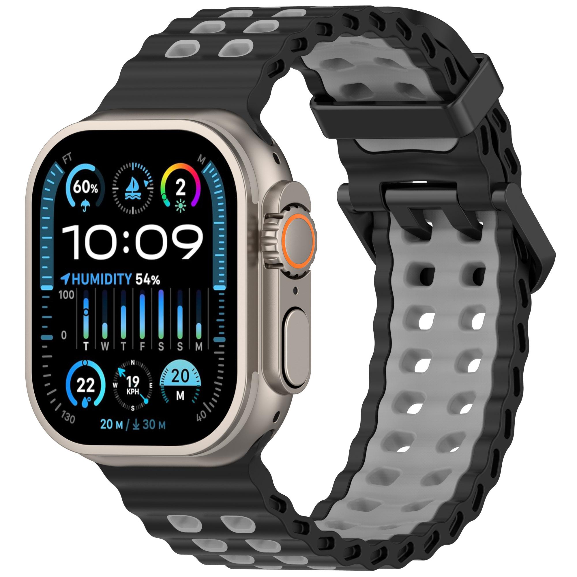 

Ocean Silicone Sports Band For Apple Watch Ultra 2 49mm Series 10 9 8 7 6 5 4 3 SE 46mm 45mm 44mm 42mm Two Tone Strap Bracelet 42 44 45 46 49mm черный серый