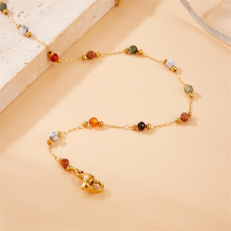 316L Stainless Steel Natural Colored Beads Bracelet Womens 2024 New Concise Trend Non-fading Golden Hand Jewelry Gift