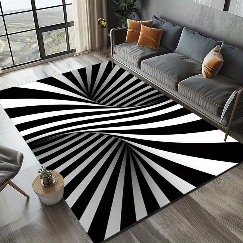 1 Stück Moderner Abstrakter Schwarz-Weiß Kristall Samt Teppich, Polyester, Weich, Waschbar, Großer Flächenteppich mit Visuellem Themen-Desi
