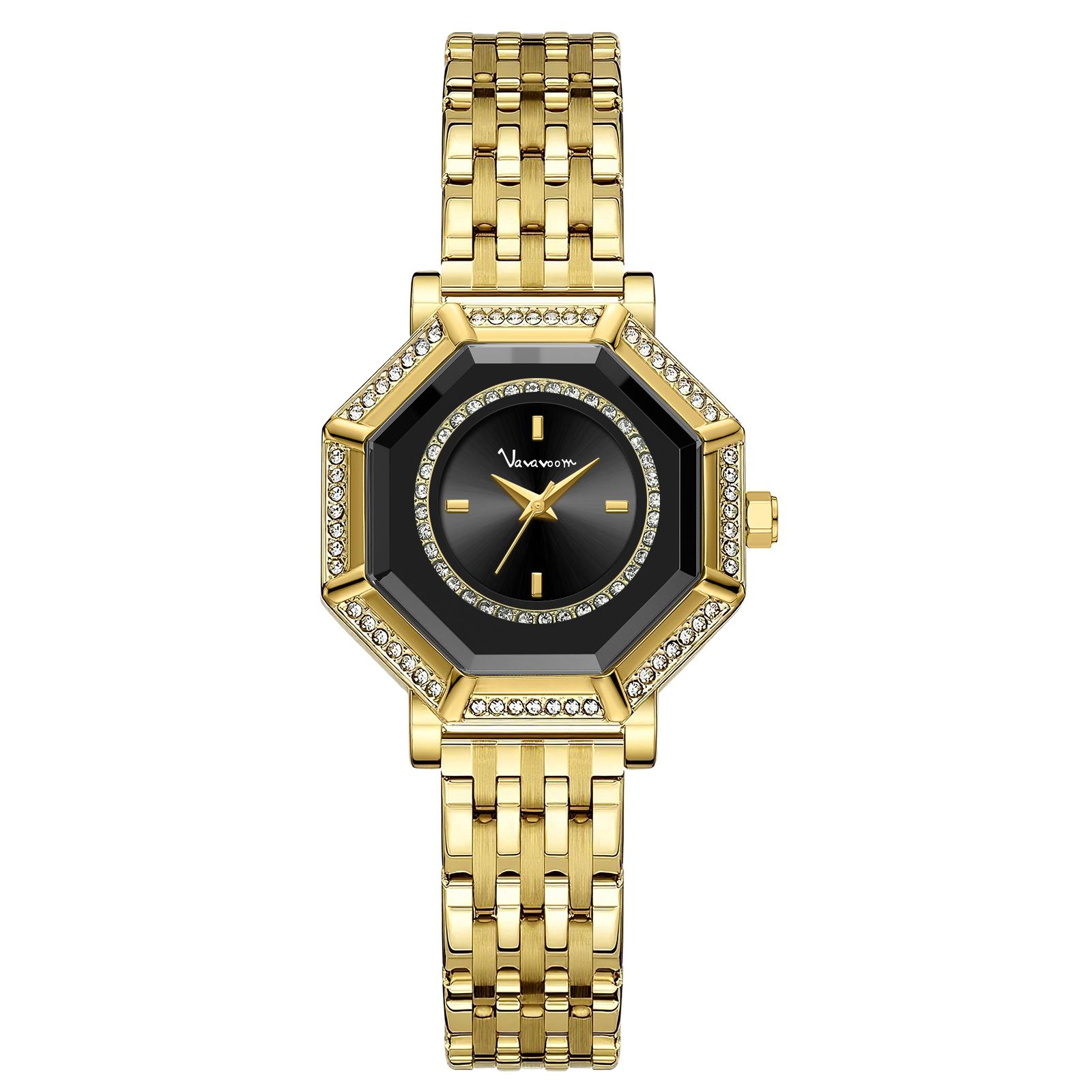 

VA VA VOOM Quartz Watches Women’s Geometric Watch Stainless Steel Mesh with Gold Rhinestones Gorgeous Creative Quartz Movement Watches Montre Femme 2961HJ