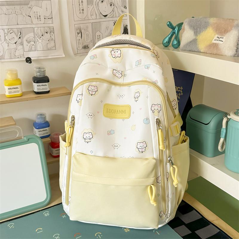 Color Block Cartoon Backpack Commuter Large Capacity Schoolbag Women's Lightweight Backpack