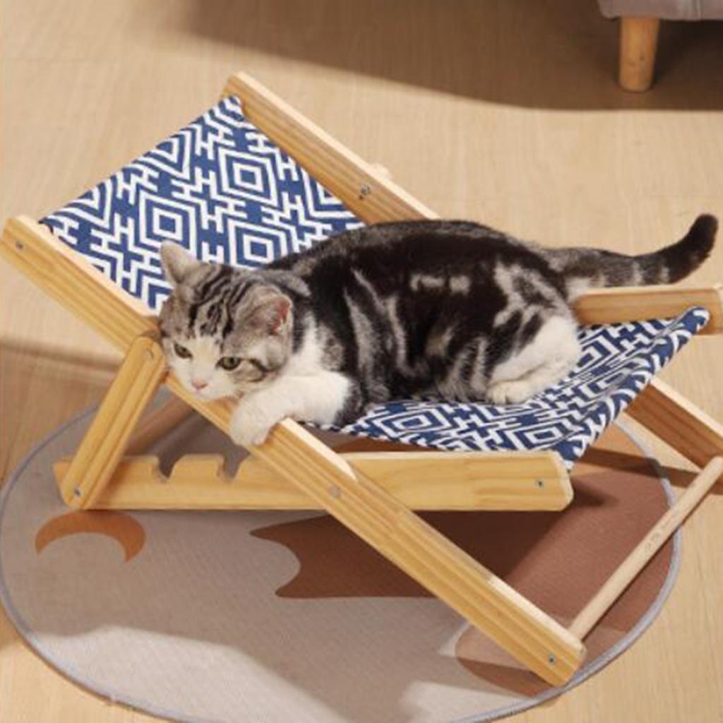 Cat Lounge Chair Cats Raised Bed Large Hammock for Rabbit Bunny Dogs Blue Color Canvas