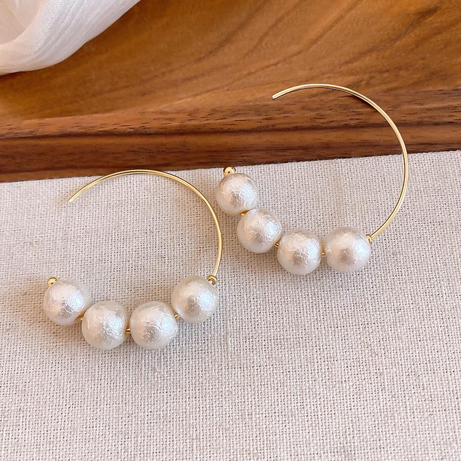 French Pearl Beaded C-Shaped Geometric Earrings: Retro, Elegant, High-End Fashion for Women