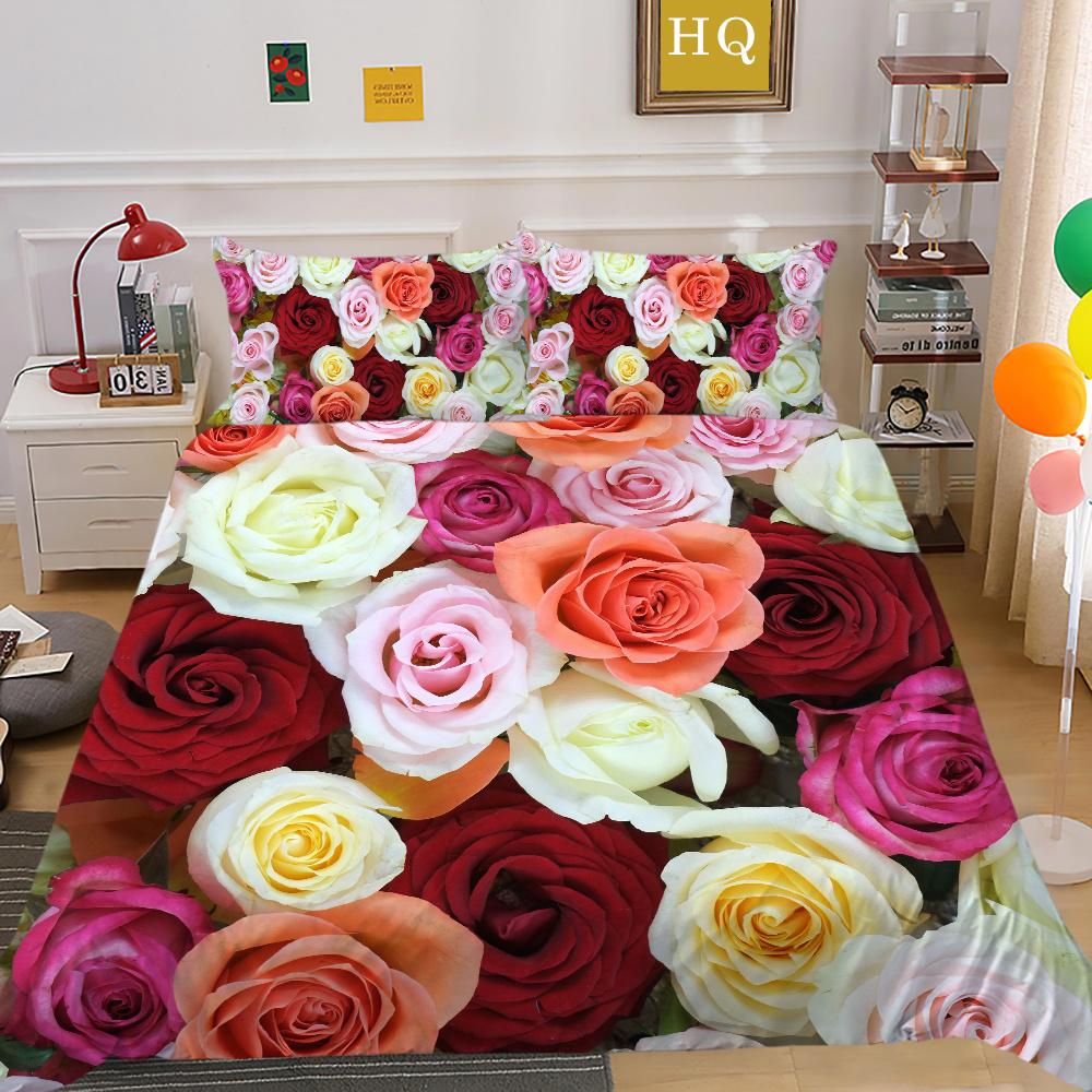 3D Flowers Printing Bed Cover King Size Bed Clothes Polyester Bedspreads Girl Fashion Home Bedclothes