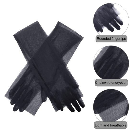 1 Pair Women Prom Arm Covers See-through Mesh Thin Pleated Five Finger Literary Style Performances Bride Wedding Photo Prop Arm Cuffs