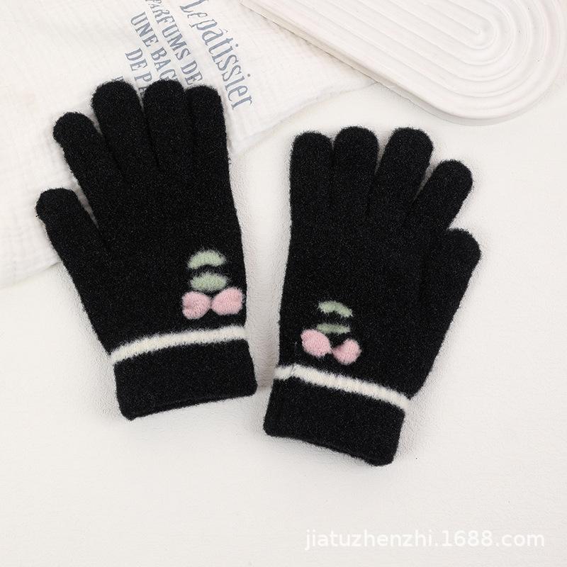 New Embroidered Gloves Female Cute Cartoon Smiley Face Bear Autumn and Winter Warm and Cold-proof Men's and Women's Needles