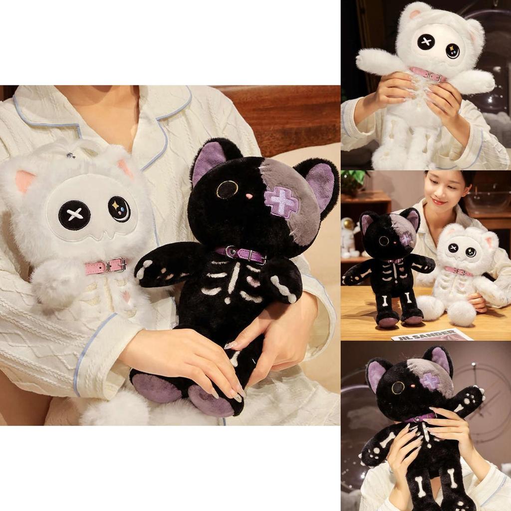 Cute Cartoon Skull Cat Plush Toy Doll For Bed Cuddling Funny Ugly Gift