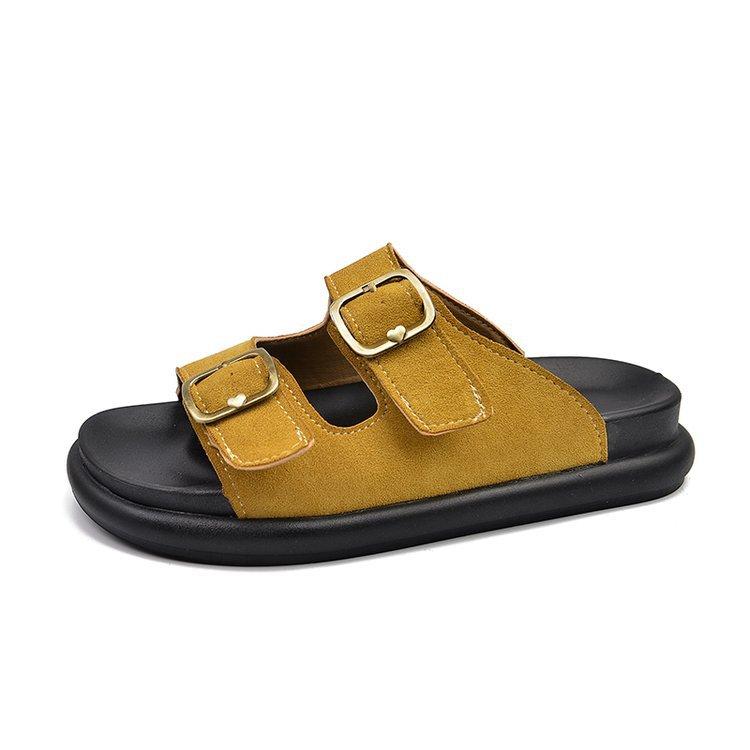 

Candy color cool slippers women 2025 new summer wear fashion Internet celebrities with the same beach flat bottom one-word 35 жёлтый