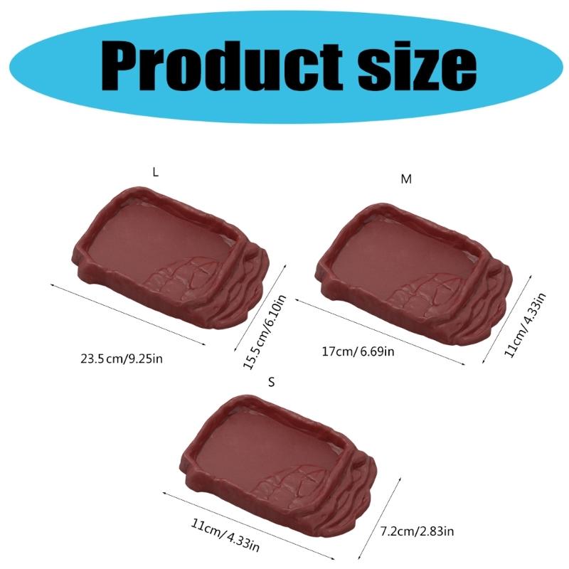 AntiSlip Reptiles Water Dish With Simulation Rock Ramp For Turtles Lizards Geckos Plastic Feeding Bowl Habitats Decors