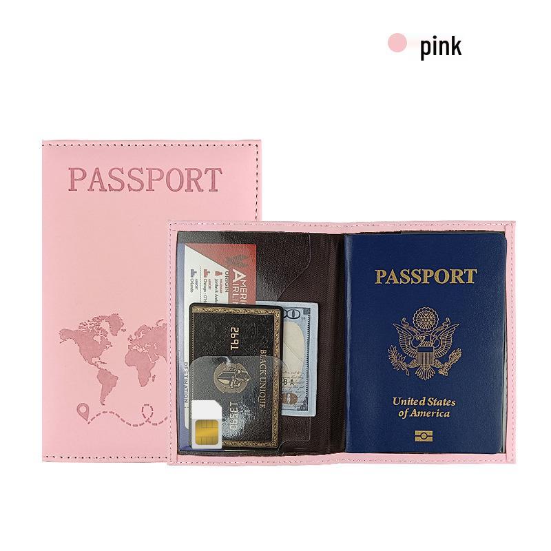 Multi-Color PU Leather Passport Holder with Map Design and Protective Stitching