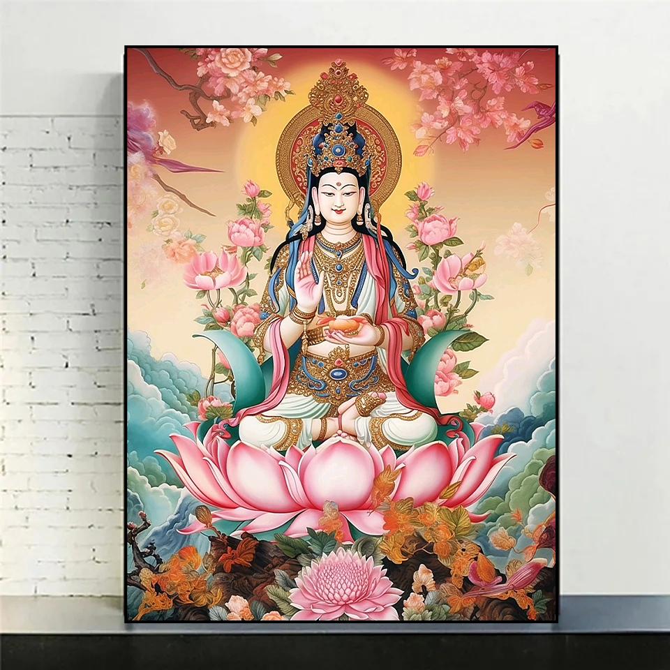 5D Religiöse Kunst Diamant Malerei DIY Buddha Lotus Kreuz Stickerei Volle Quadratische Kreis Mosaik Puzzle Dekoration Handwerk