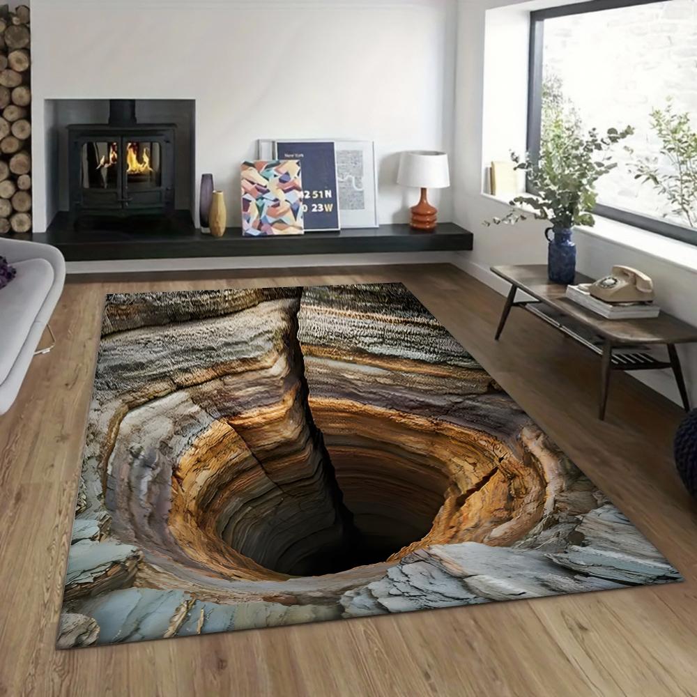Alfombra de Ilusión de Agujero 3D, Alfombra de Suelo de Cueva Realista, Alfombra de Área de Ilusión Óptica Única Para Sala de Estar, Decoración del Hogar Divertida y Novedosa