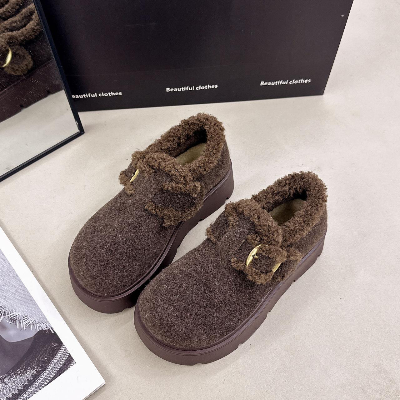 heightening velvet and cotton women s new autumn and winter one-pedal lazy shoes cotton shoes 40 темно-коричневого 3990₽