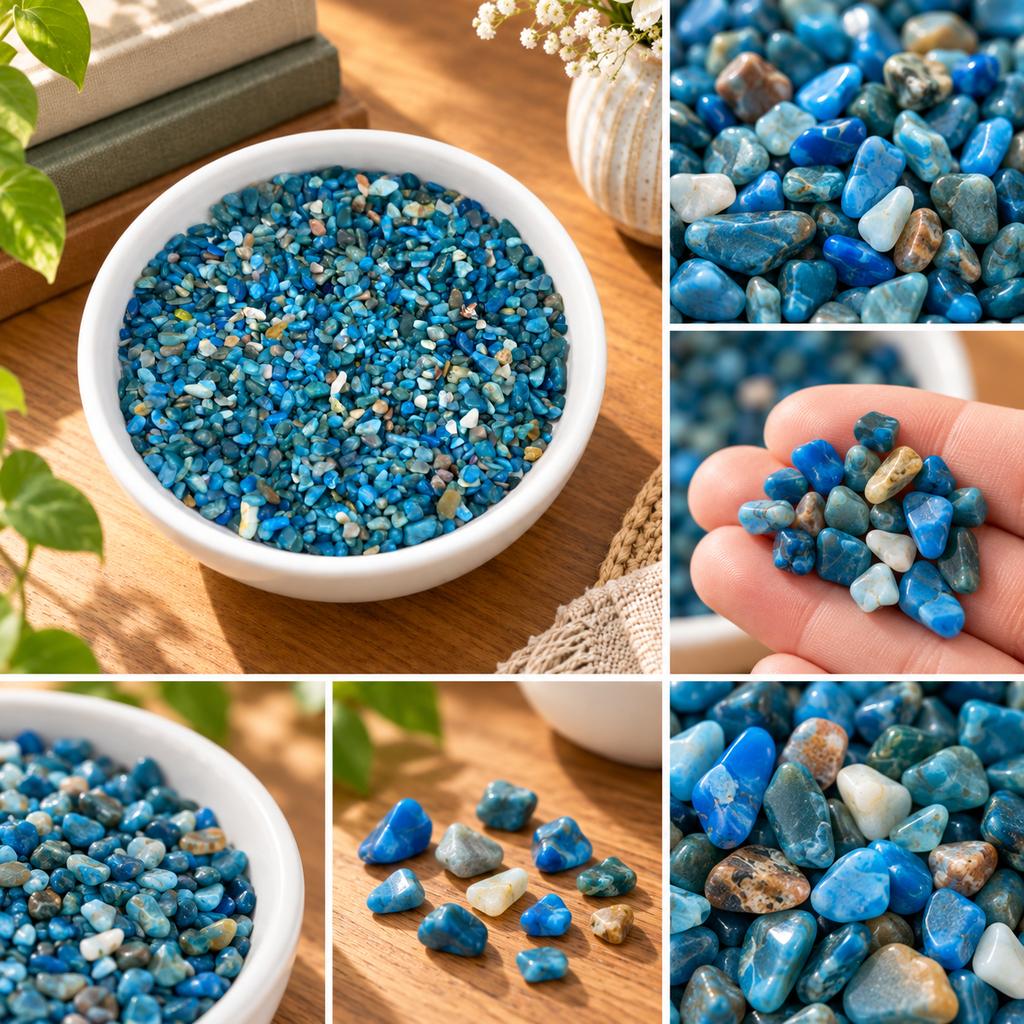 3mm-5mm Blue Apatite Crystal Chips Polished Gemstone Gravel for Jewelry Making Resin Art DIY Crafts and Home Decoration