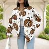 Women Plus Size White Leopard Heart Lock Printed Baseball Collar Long Sleeve Jacket With Pockets