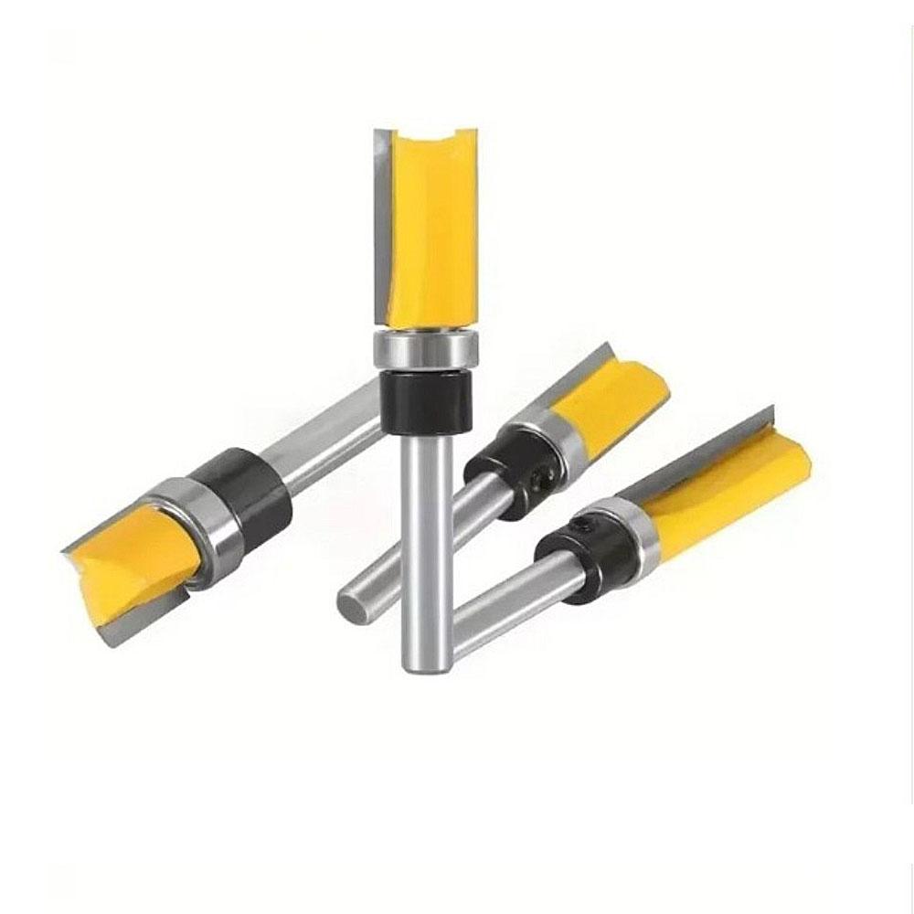 4pcs,1/4-Inch Shank Bearing Guided Pattern Router Bit - Woodworking Edge Trimming Tool with Double-Edged Straight Cutter