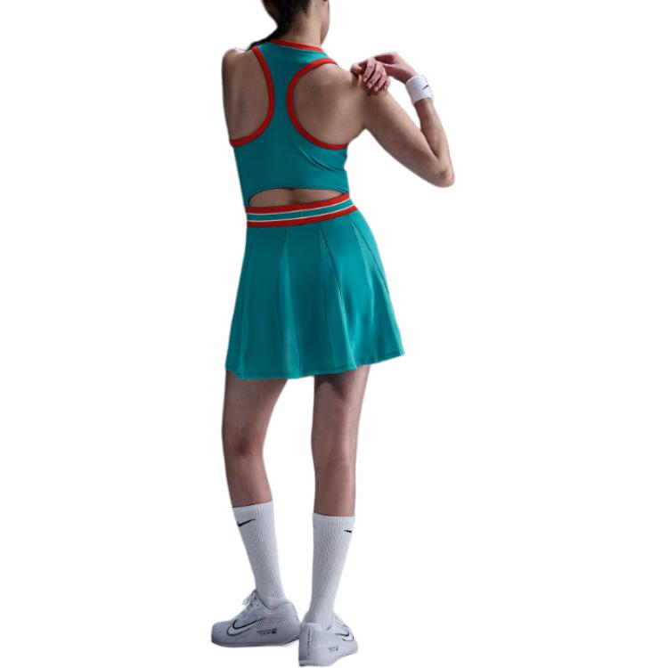 Nike Logo Fitted Round Neck Short Sleeveless Dress Women Dresses Blue-Green FZ6742-345