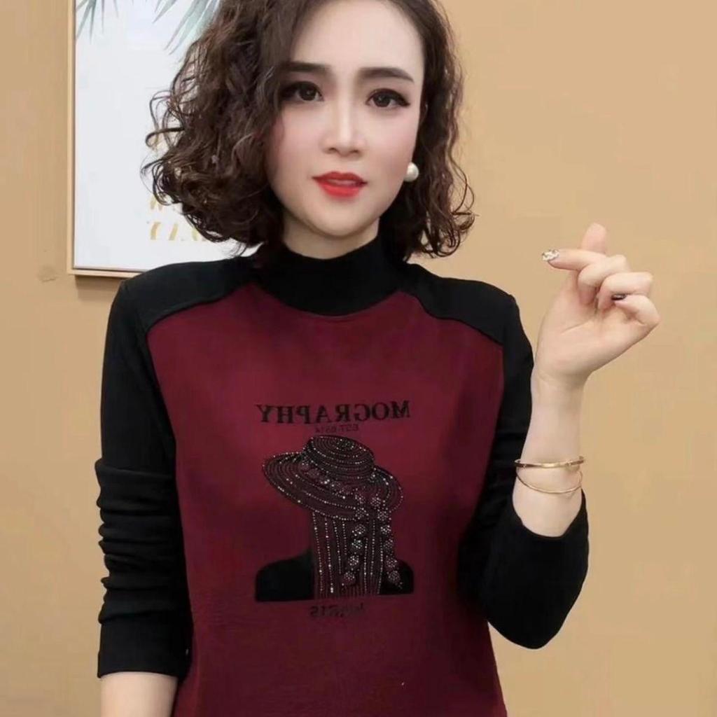 Elegant Color Block Letter Print Double-Sided Warm Slimming Women's Top for Autumn/Winter