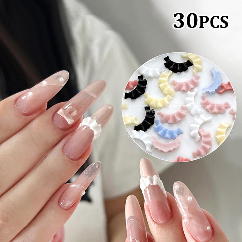 30Pcs French Carved Lace Nail Art Decorations Solid Color Lace Resin Nail Art Decorations For Diy Hairpin Nails Parts