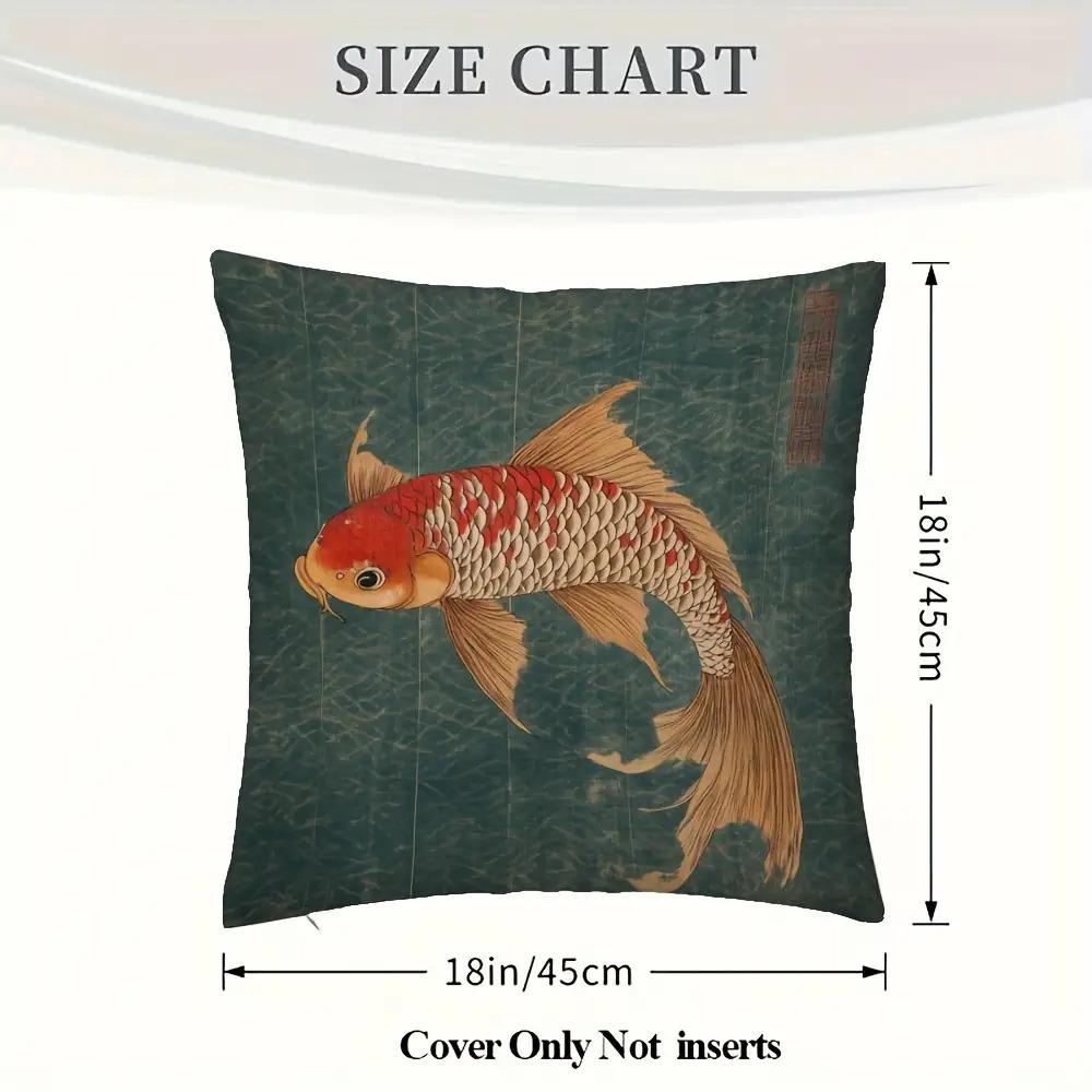Traditional Japanese Koi Fish Decorative Pillowcase, Artistic Oriental Pattern Cushion Cover For Sofa Bedroom Office Decor