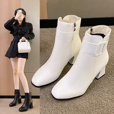 Short Boots Women's Winter New Waterproof Table High Heel Fashion Women's Boots Cotton Shoes Thick Heel Velvet Women's Leather Boots Cotton Shoes