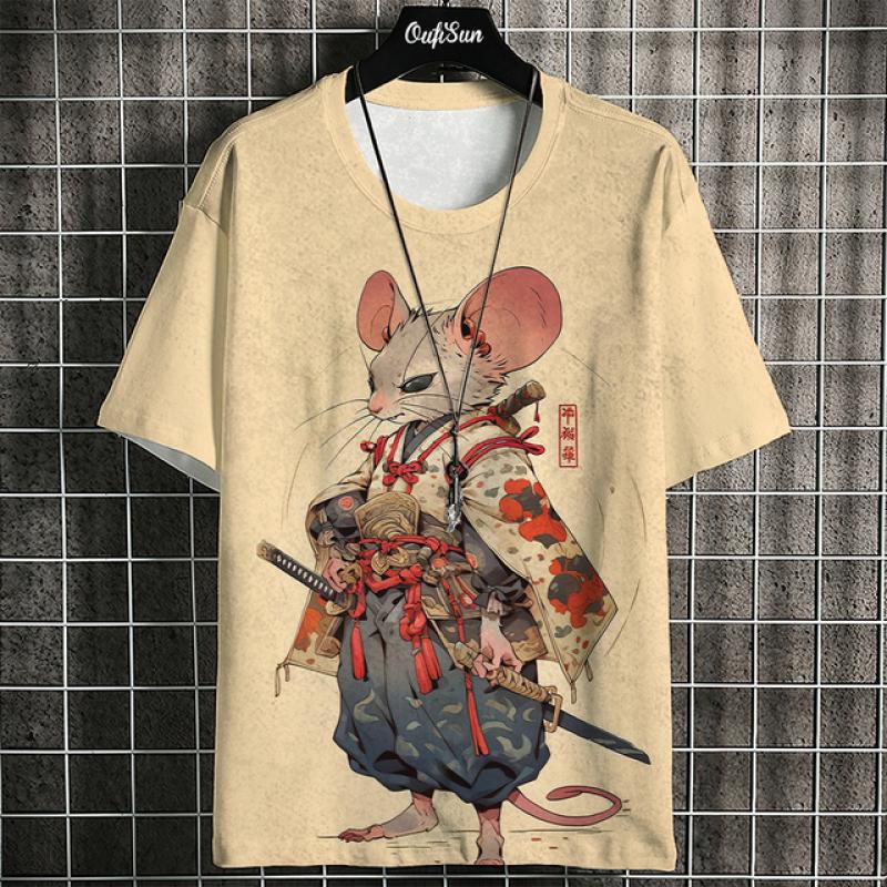 Retro Herren T-Shirt Animal Print Kurzarm T-Shirt Ukiyo-E Print Übergroßes T-Shirt Für Männer Sommer Quick Dry Tee Harajuku Tops