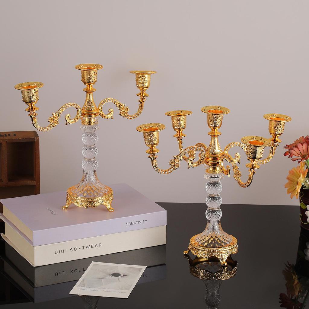 Elegant European Crystal Candelabra - Three to Five-Head Decoration for Weddings and Dining Tables