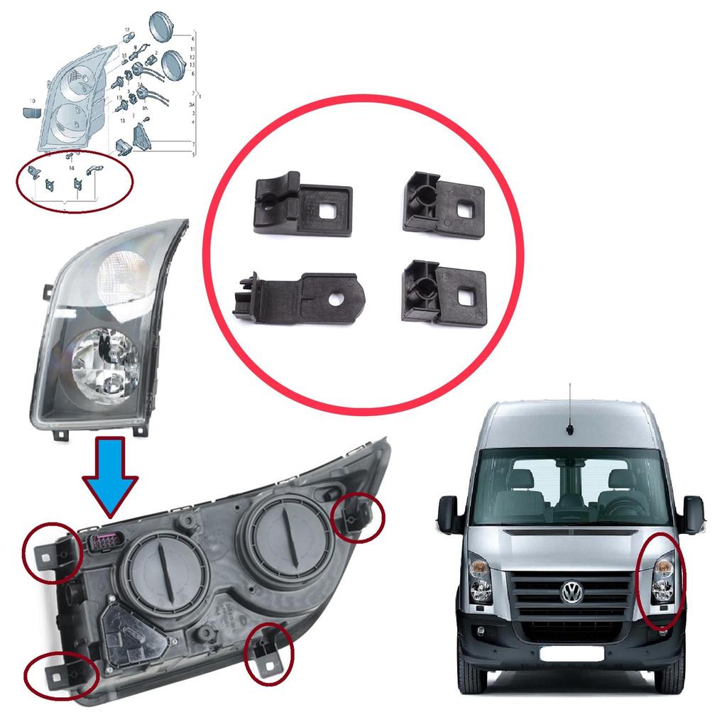 BHL588-1 Left Side Headlight Holder Mount Repair Bracket Tab Set for VW Crafter MK1 2E 2F 2006-2017 2E0998225
