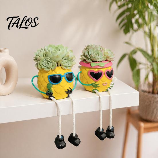 Lustiges Schreibtischornament mit gemalten Details Ananas Tischpflanzgefäß, Sukkulententopf Hängende Beine, Vielseitige Pflanzgefäßbeine Schreibtischorganizer, Tropisch