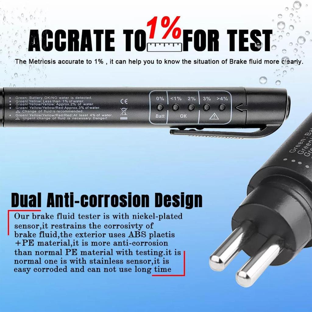 Brake Fluid Tester Pen Automotive Brake Oil Test Tool With LED Indicator Moisture Detector