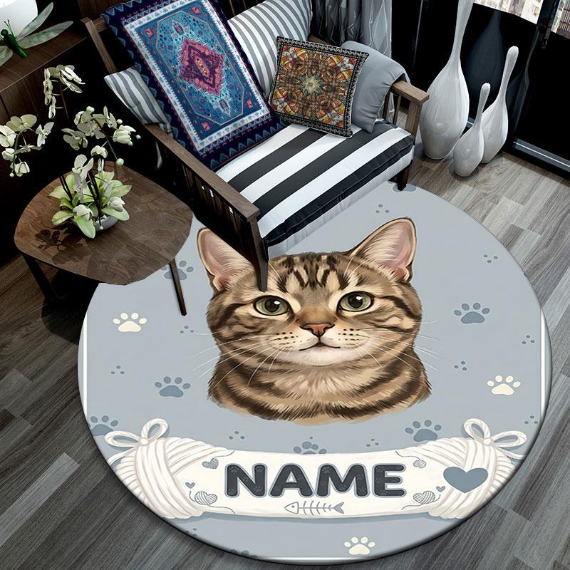 Custom Name,Cute Cat Portrait Series pattern round rug,Carpet Rug for Living Room Bedroom Playroom ,Non-slip Floor Mat,Holiday Gifts and Birthday Gift