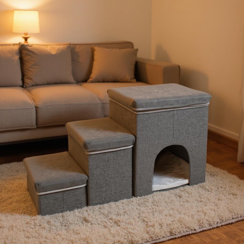Foldable Three-Layer Storage Box Dog Steps with Nest for Small Pets