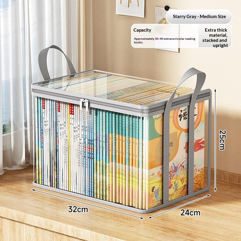 Clear Book Storage Bag Large Capacity Zipper Closure Sturdy Handles for Art Craft Supplies Stationery Organizer