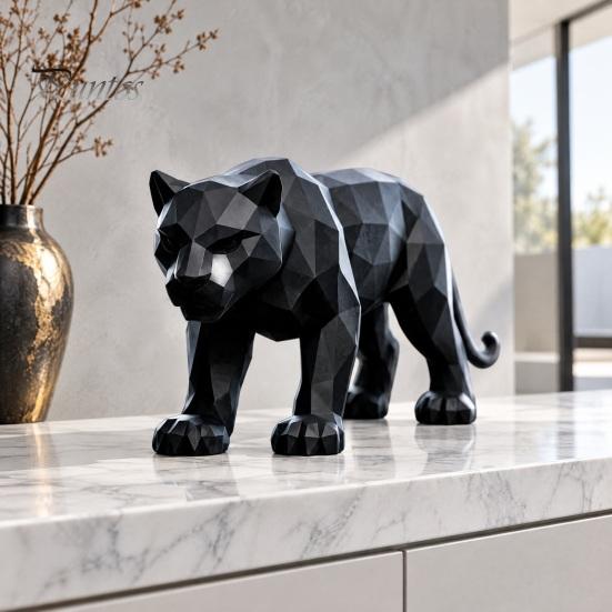 Декор для роскошной гостиной 3D-печатная низкополигональная статуэтка пантеры, геометрическая черная фигурка, современный уникальный подарок на новоселье, настольная арт-скульптура для