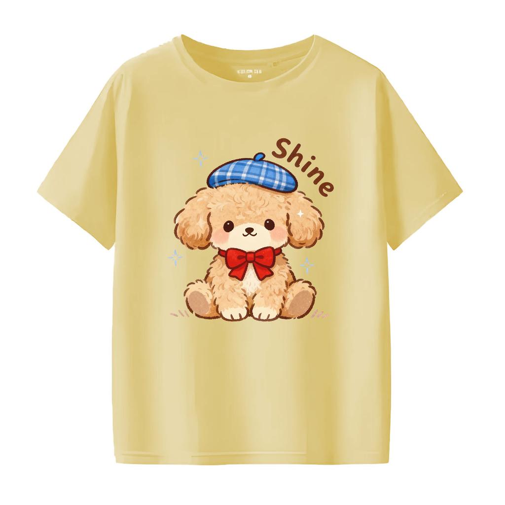 Neues Niedliches Cartoon Lockiger Hund Aufdruck T-Shirt Lässig Kurzarm Geeignet für Vier Jahreszeiten Tägliche Kleidung Damen T-Shirt