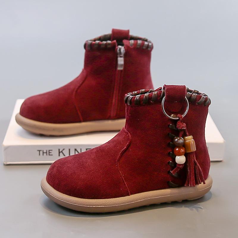 Zhongbang Samt Kinder Martin Stiefel 2025 Winter Explosion warm Mode Känguru Schuhe einfarbig Britischer Stil Stiefel