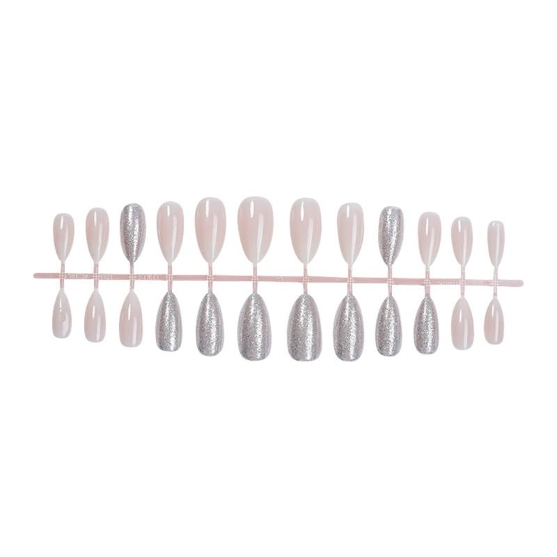24pcs Almond Shape Press On Nail Medium Length Glossy Glitters Designs Artificial Nail Full Cover False Nail Manicure