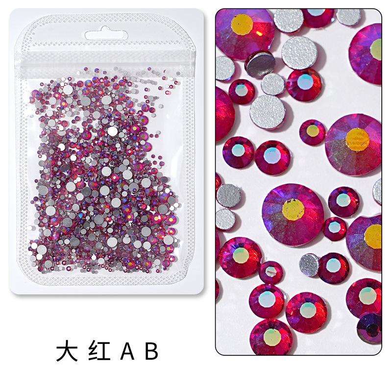 1440 buc, Un pachet întreg de manichiuri colorate, Diamante cu fund plat, Burghie din sticlă de cristal nu pot cădea de pe fund, Bijuterii cu diamante rotunde cu dimensiuni mixte.