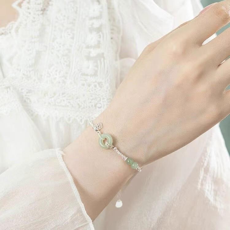 Silver Crushed Wealth Jade Peace Buckle Bracelet - Women's 2025 Edition Bangle, Qixi Festival Gift for Girlfriend
