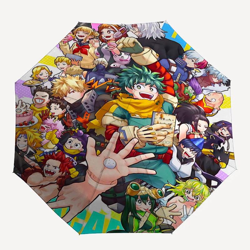 1pc My Hero Academia Characters Automatic Folding Umbrella, Portable 3-Fold Design with 8-Bone Iron Frame, Outdoor for Fans, Travelers, Daily Use, and