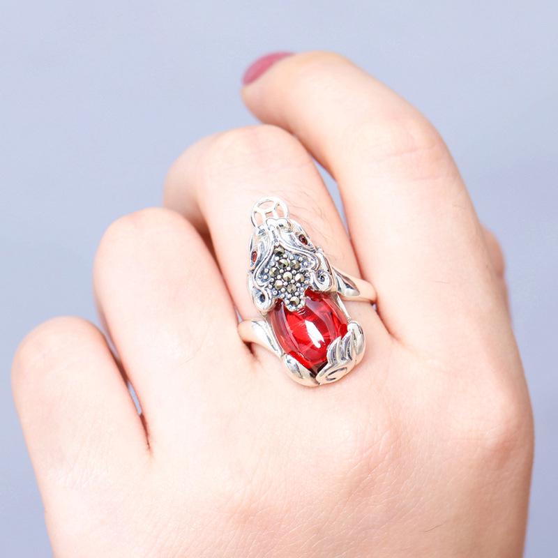 S925 Sterling Silver Pixiu Bracelet with Garnet: Women's Retro Ethnic Style Classic Couple's Gift