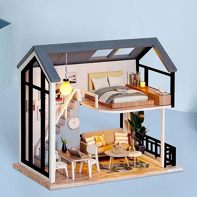 3D Wooden Mini Doll House Assembly Building With Furniture Kit Small DollHouses Kit Decoration For Children's Toys Birthday Gift
