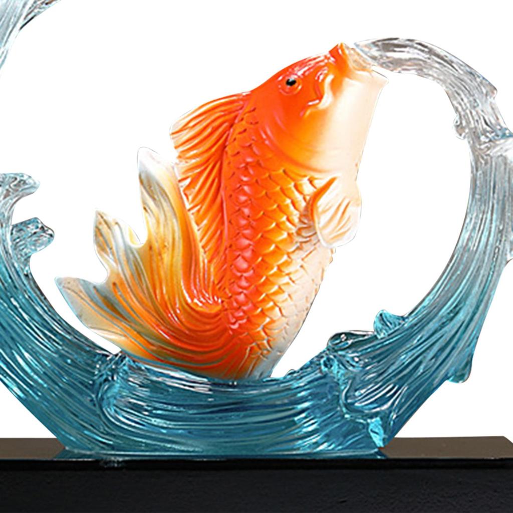 Carp Sculpture with Wave Tabletop Decor Wear Resistant Resin Carp Ornament for Cabinet Living Room Shop Collection Office