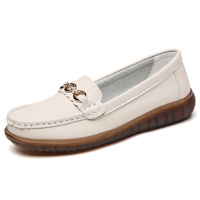 Genuine Leather Women's Non-Slip Loafers - Soft Sole, Comfortable Flats for Middle-Aged and Elderly