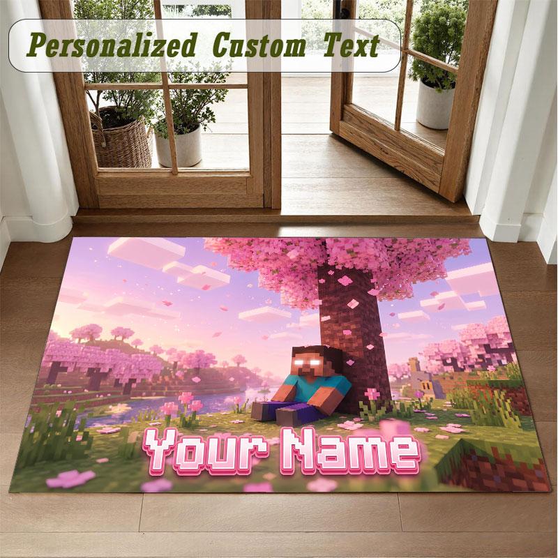 Crystal Velvet Square Rug Custom NameMinecraft Pattern Non Slip Home Floor Decor Rug